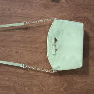 Anne Klein Crossbody Bag Mixed Media Hipster Purse Celery Green